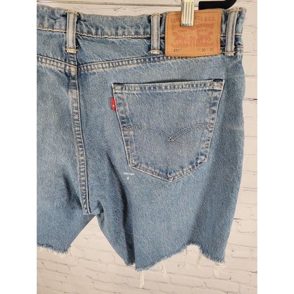 Men's Levis 511 Distressed Cut Off Jean Shorts Size 38 Made in Poland - Picture 4 of 12